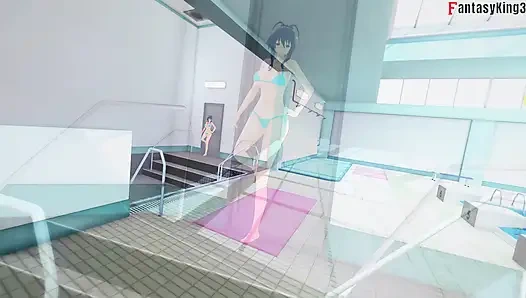 Rias и Akeno Thresome в то время как телефонный звонок и Akeno трахнули в публичном бассейне - MEGAD NTR Madness серия