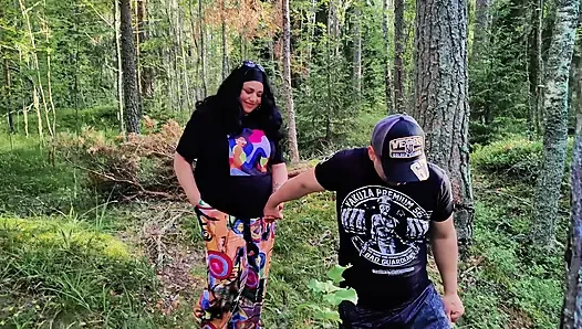A hot mom and a young guy had a wild adventure in the woods. They had a great time together, and everyone got what they wanted.