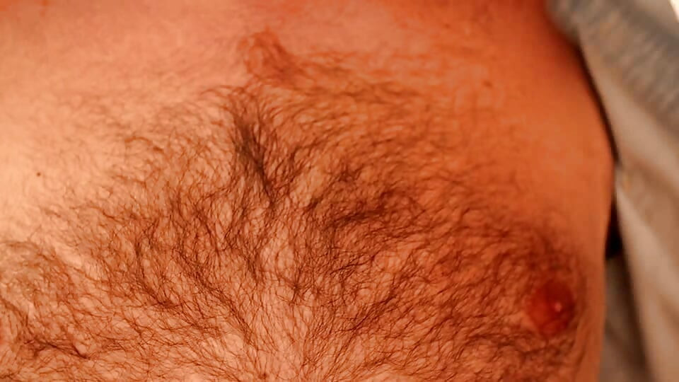Spaniard shows up his hairy chest and small cock and cums in slow motion