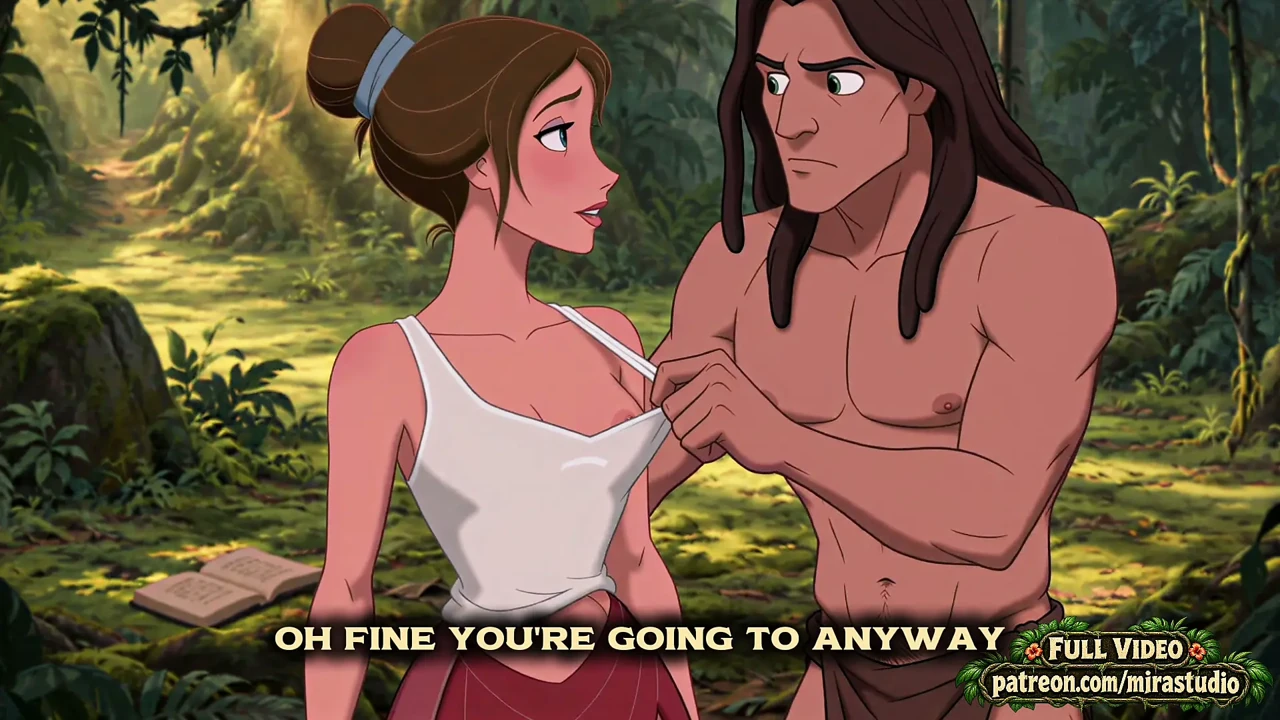 Jane and Tarzan first contact as he explores a woman's naked body