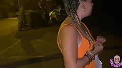 HOT GIRL with pigtails in STREET DILDOS FUCKED HARD with a CREAMPIE