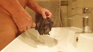 pissing on my wifes grey knickers