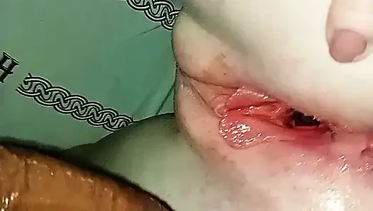 White ass opening her pink pussy to take cock