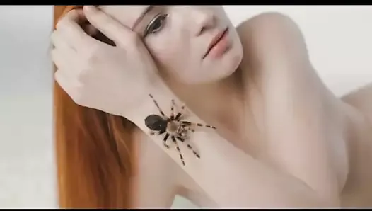brave nude woman with spider