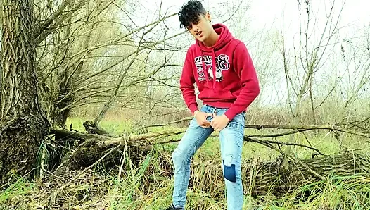 Squeezing Balls and Cock, Slapping Balls and Cumshot Outdoor