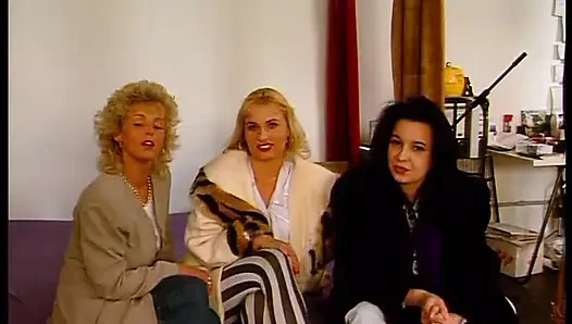 Vintage babes getting naked and touching each other at casting