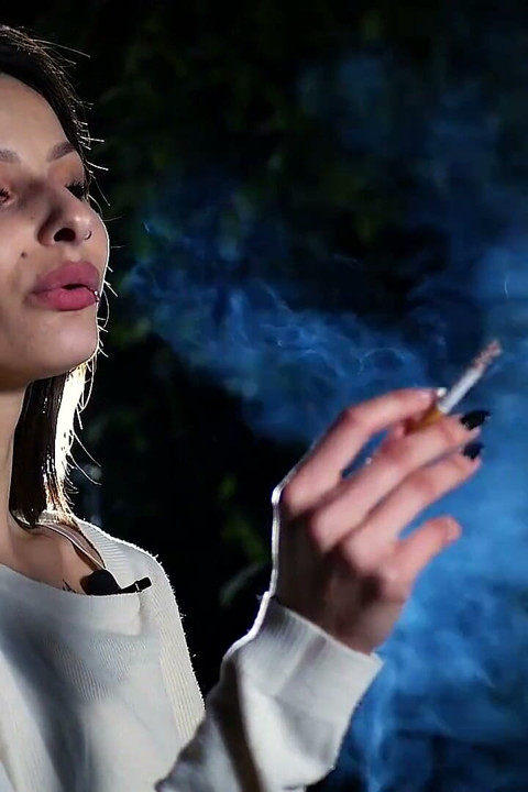 Sexy Russian Babe Smoking Cigarette Outdoor Scene