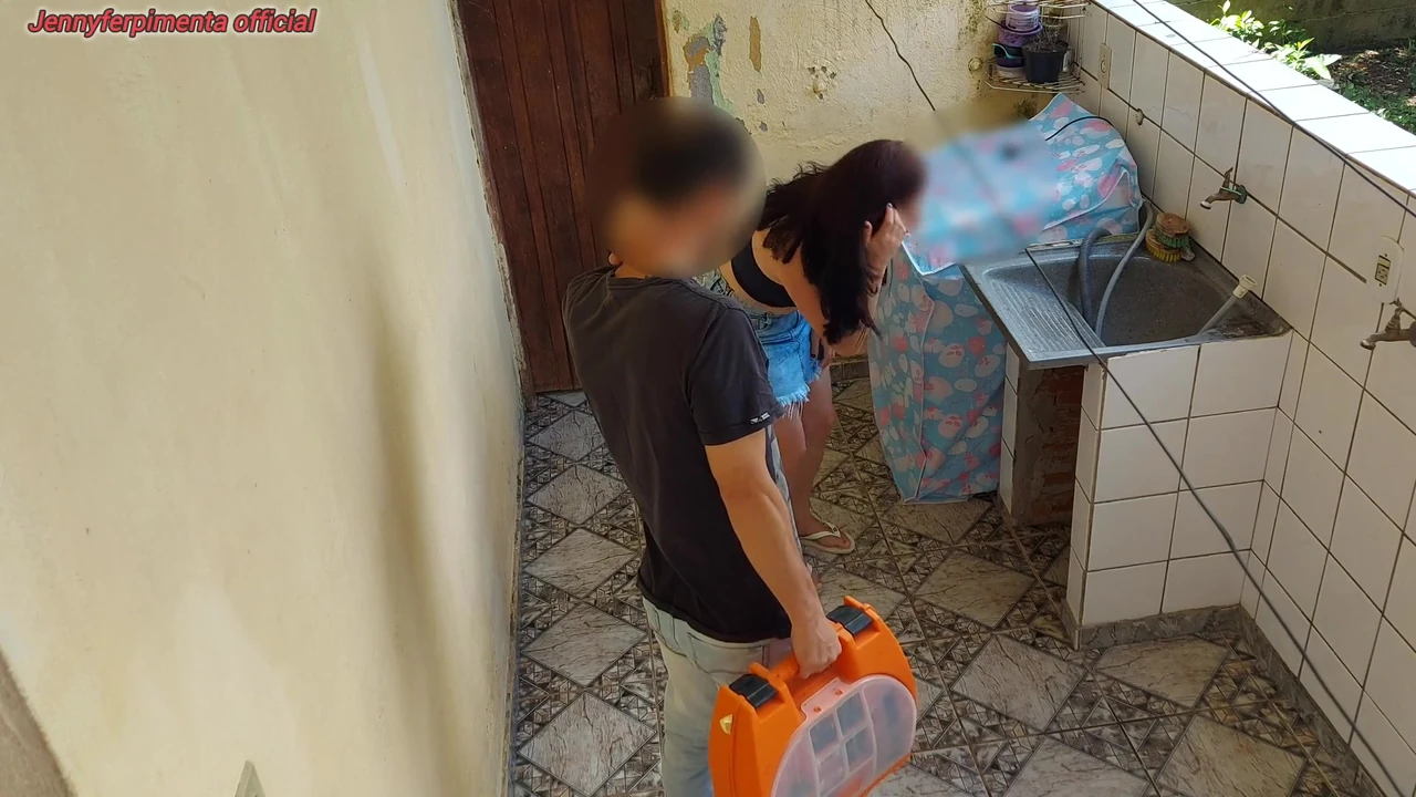 Married hotwife pays plumber by bouncing on dick while husband works