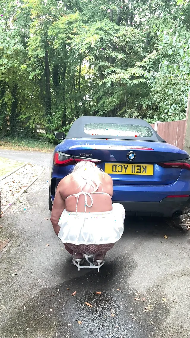 Sexy Crossdresser kellycd2022 in sexy white mini dress and fishnet pantyhose and heels