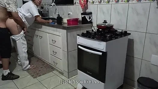Maid had her ass used while washing dishes.