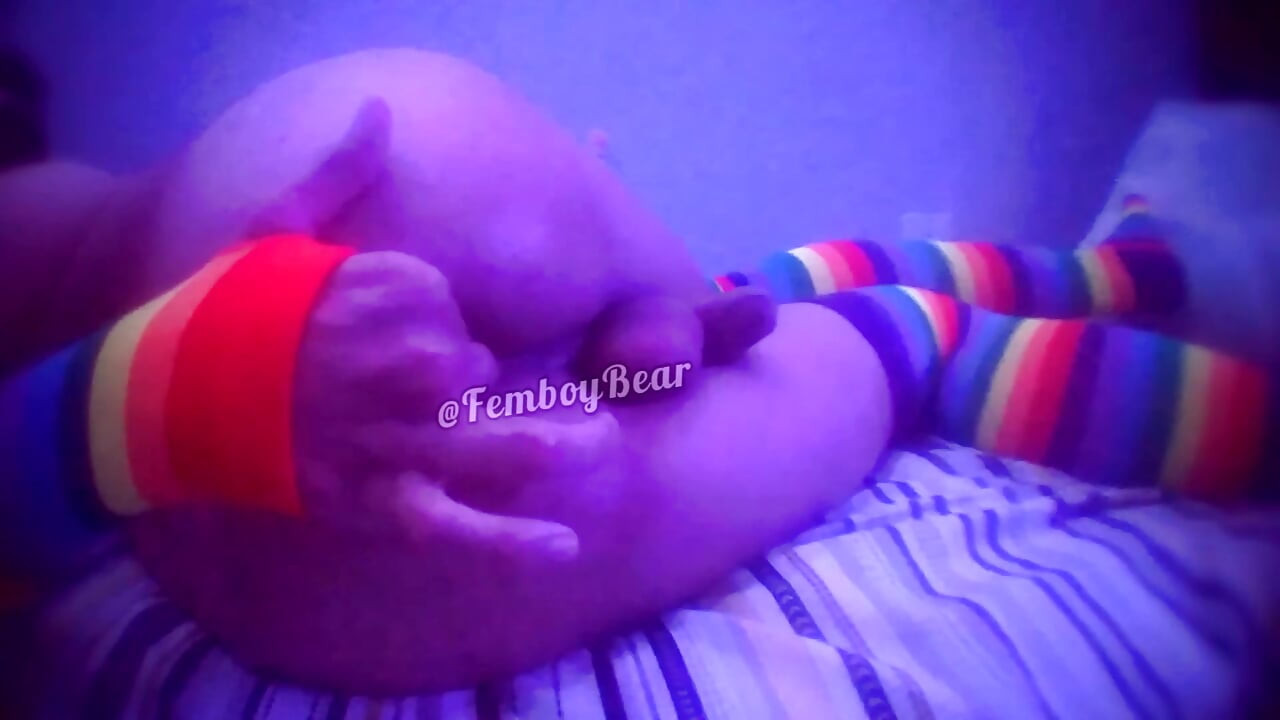 rainbow femboy lost something inside his ass and tries to reach it