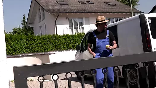 Sex in the garage with a hot blonde milf