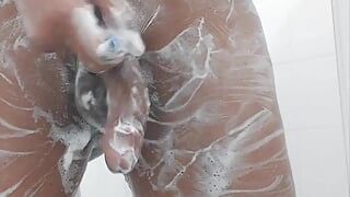 French Milah CrossXx takes a shower and shaved her big clit sissy