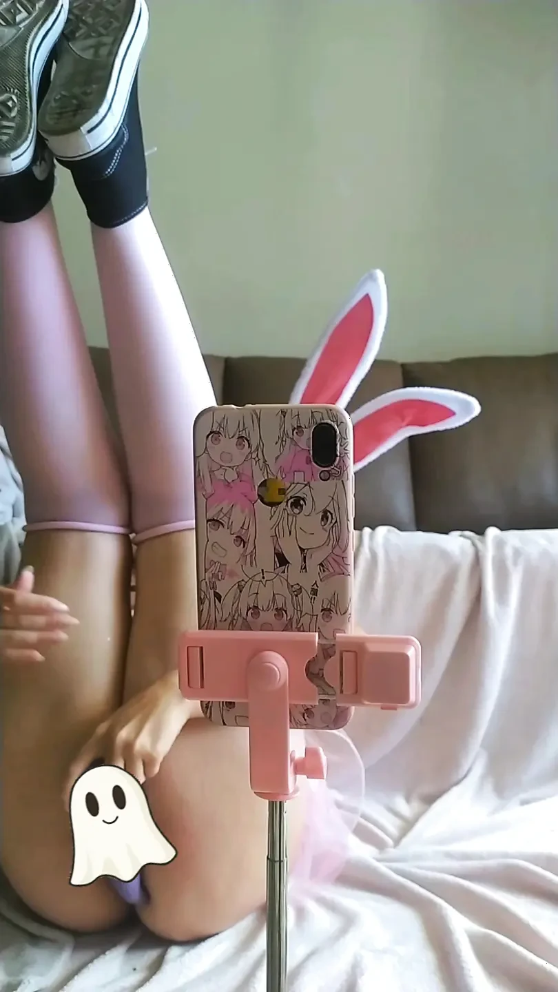 Cute and hot student, wearing a cute bunny cosplay and masturbation herself in front of the mirror