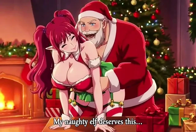 Santa give special gift to busty milf on Christmas