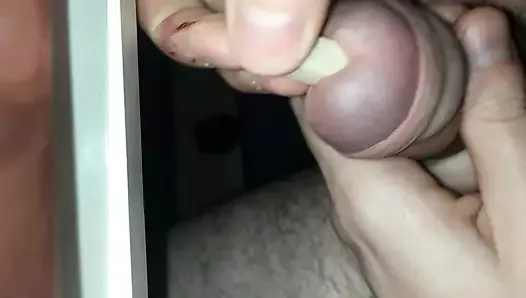 Making a gooey mess of pre by sounding my cock with candy.