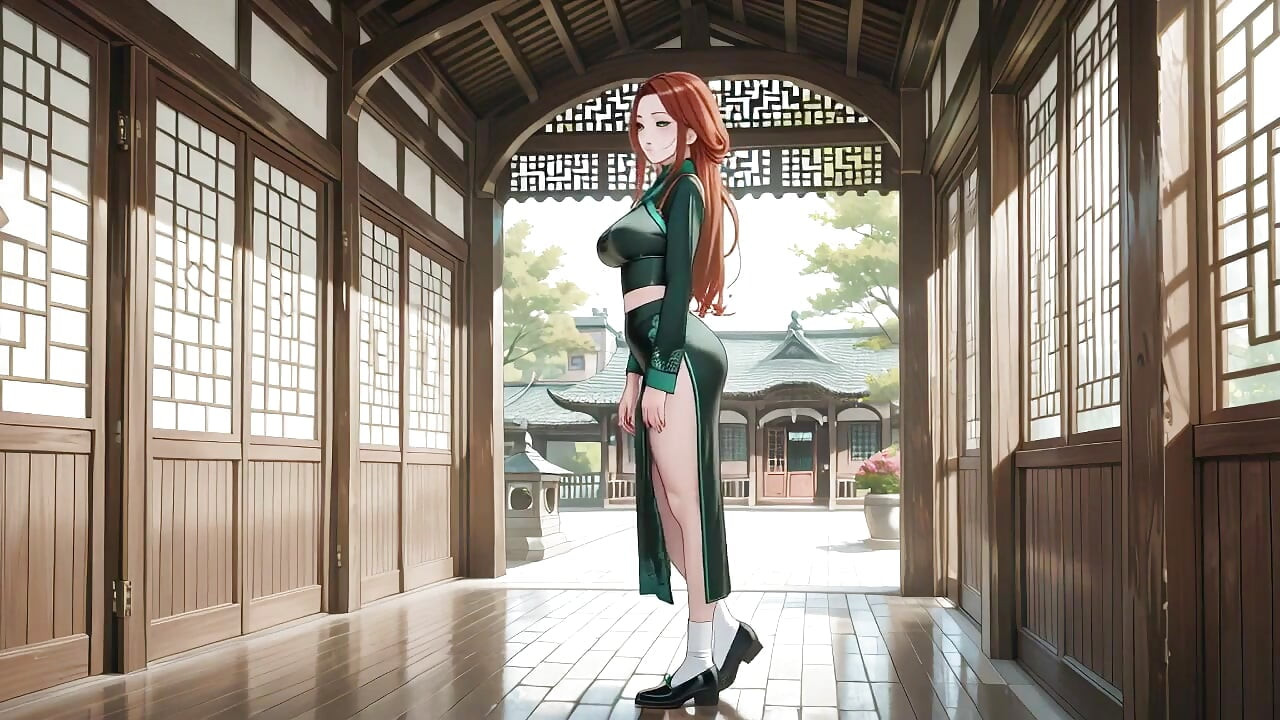 Red Hair & Emerald Qipao! Lazy Seduction in the Eastern Courtyard.