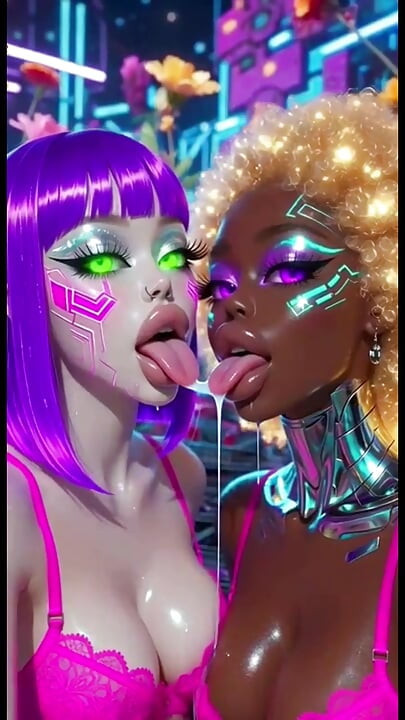 Funny Lesbians Tongue and Kiss Fetish, Ai Animation