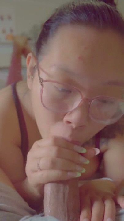 Sexy asian roommate giving early morning POV blowjob | Clip 1