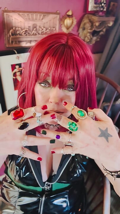 Beautiful BBW Redhead Tina Snua Smokes A Cork Cigarette Close Up In PVC - OMI Snap Inhales OME Drifting Smoke