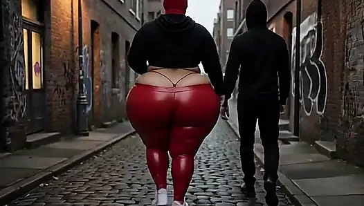 Big Ass Girl Walking in Tight Leggings on the Street