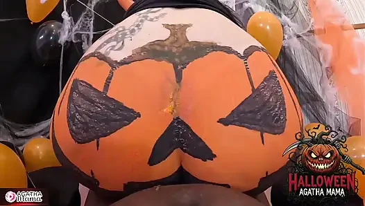 Agatha Mama on a BBC Fucking a Brazilian MILF's Halloween Jack O'lantern
