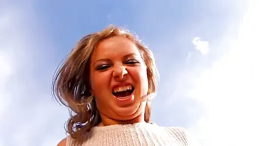 hot babe on the beach does a blowjob and then gets fucked