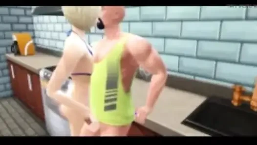 Sims 4 - die vollbusige stiefmutter wird in der küche vollgespritzt