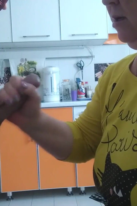 Mother-in-law again frees my balls from cum while doing blowjob