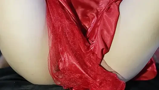 helped masturbate by her husband, Indonesian girl is very satisfied, wearing a sexy satin dress