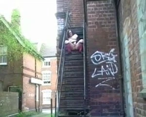 masturbation and orgasm on public stair
