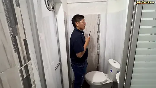 Teacher his student in the bathroom.