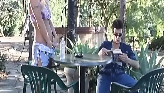 Busty Blonde MILF Sucks Cock and Rides Outdoors