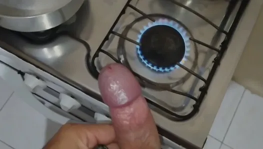 Cooking homemade sausage to get juicy cum.
