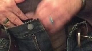 Opening gray denim jeans