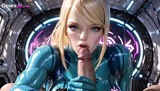 Sexy blonde Samus gets naked, hot fantasy body and huge tits in wild 3D animation AI Generated