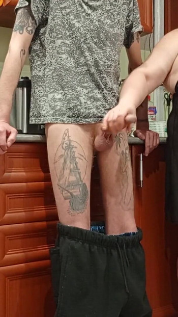 Key moment from "Mother-in-law sucks my dick and jerks off while we are alone at home"