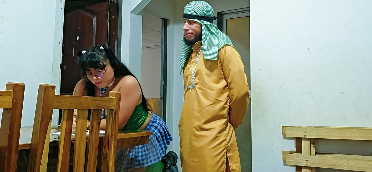 Arab stepfather comes home and finds his stepdaughter doing her homework (Amateur)