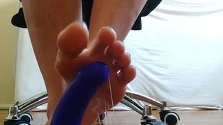 Twink with painted nails practices giving a messy footjob