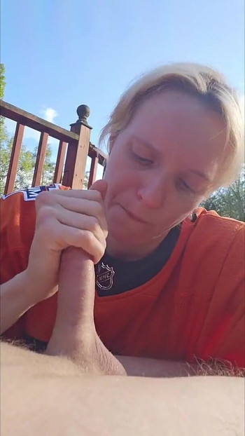 Unforgettable moment from "Hockey Mom gives outdoor blowjob!"