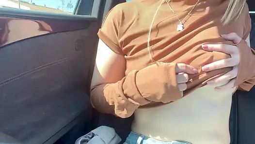 Mila Public Flashing Natural Tits with Hard Nipple in Car in Spain