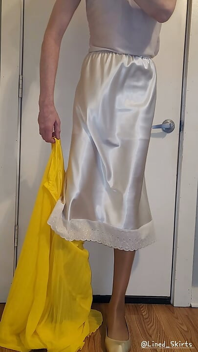 Yellow chiffon skirt with a satin half slip