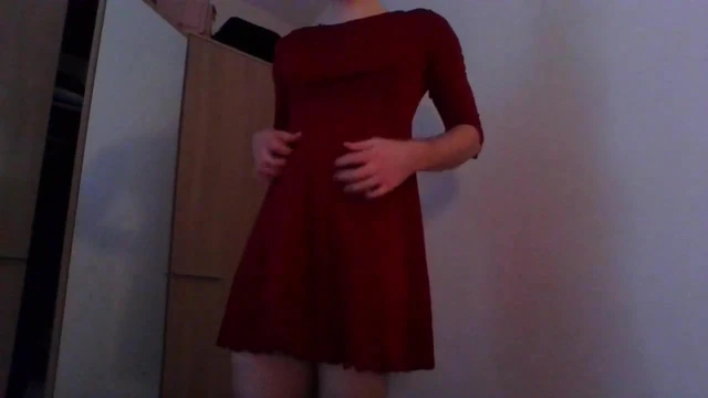 Secretary crossdresser tits stimulation in sexy red dress