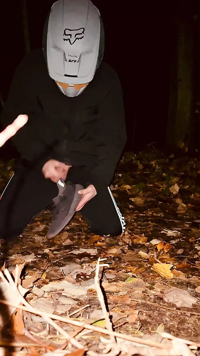 Gay motocross amateur cuming his yeezy sneakers outside