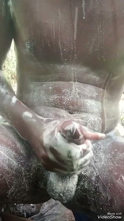 Soapy masturbation big black dick Cumming outside part 2 | Clip 1
