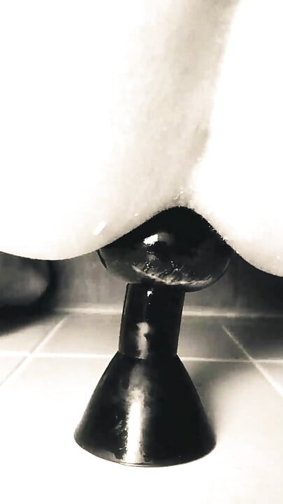 Thick Beads Dildo - First Time Anal Insertion on suction cup in Bathroom while wife is gone