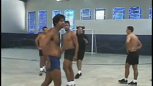 Two blonde chicks gets shared between a group of horny guys