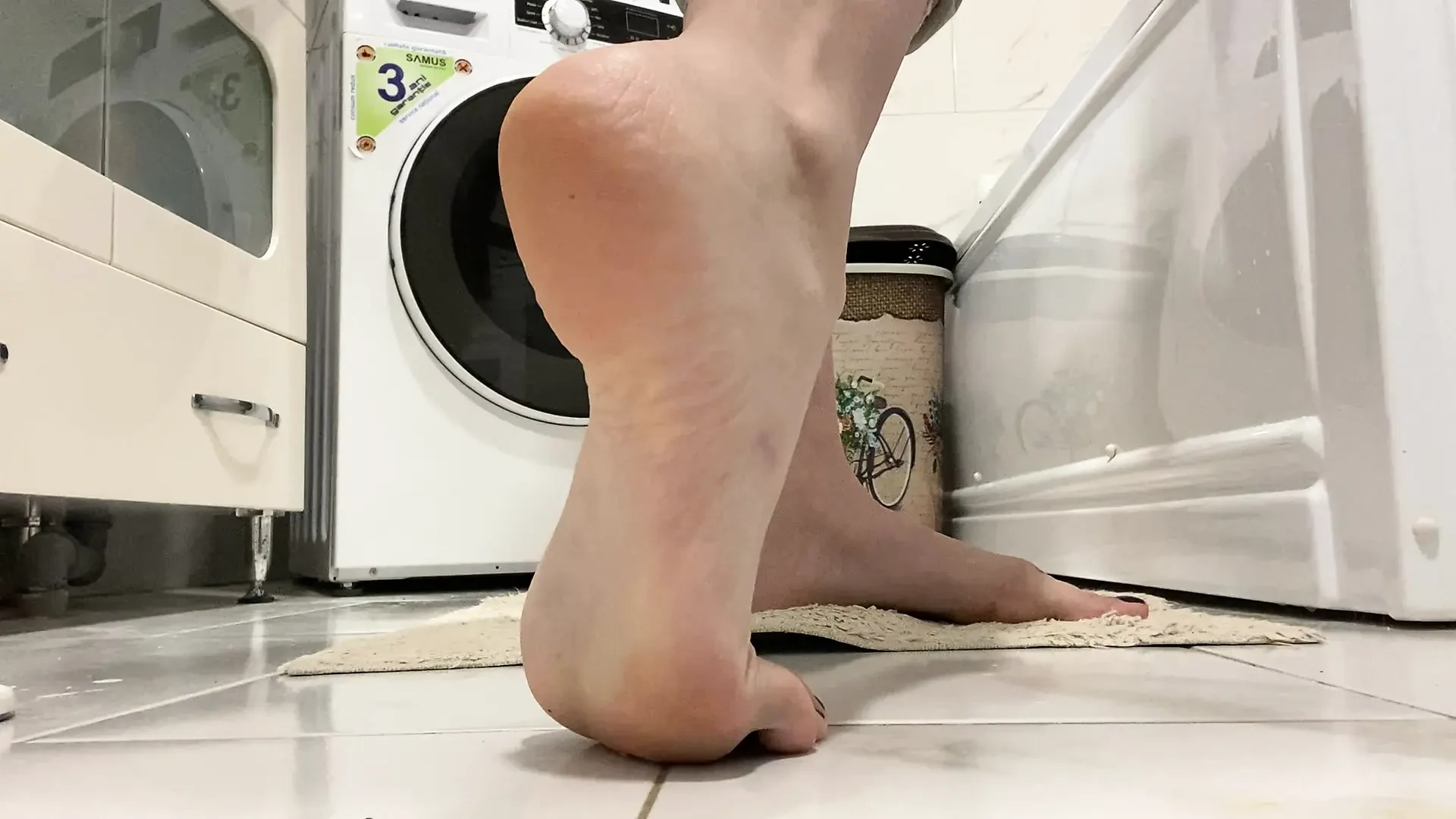 walking around in bare feet