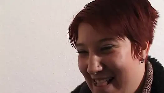 Chubby redhead slut toys her hairy cunt at the casting