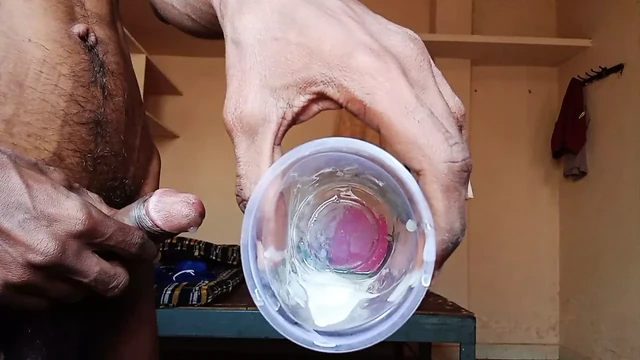 Rajesh masturbating dick in the bedroom and Cumming in glass